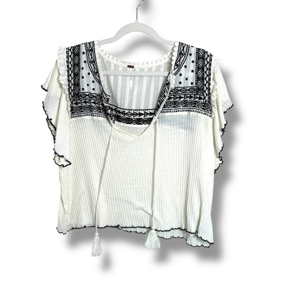 Free People Sarafina Embroidered Tassle Top Size XL - Picture 1 of 6